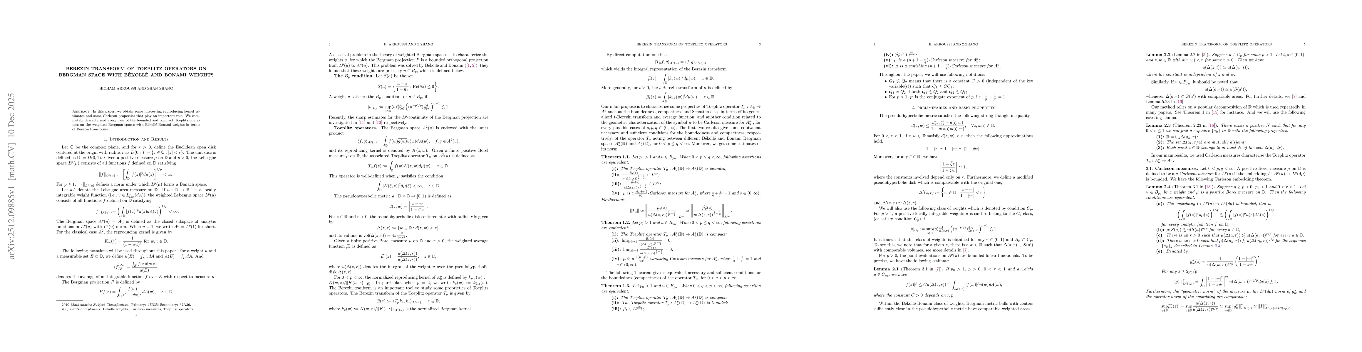 Thumbnail for Berezin transform of Toeplitz operators on Bergman space with Bekolle and Bonami weights