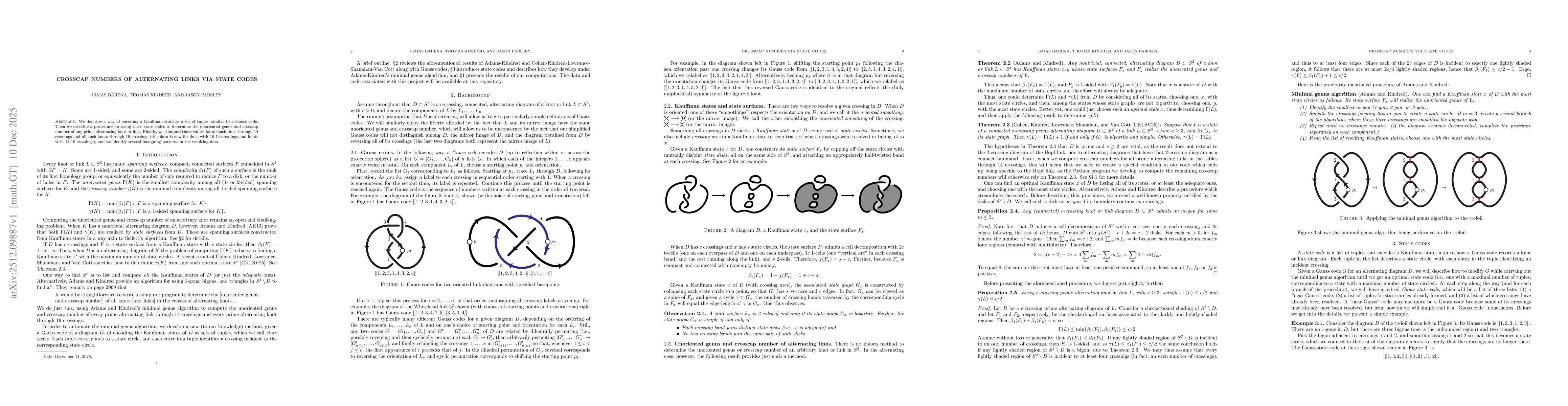 Thumbnail for Crosscap numbers of alternating links via state codes