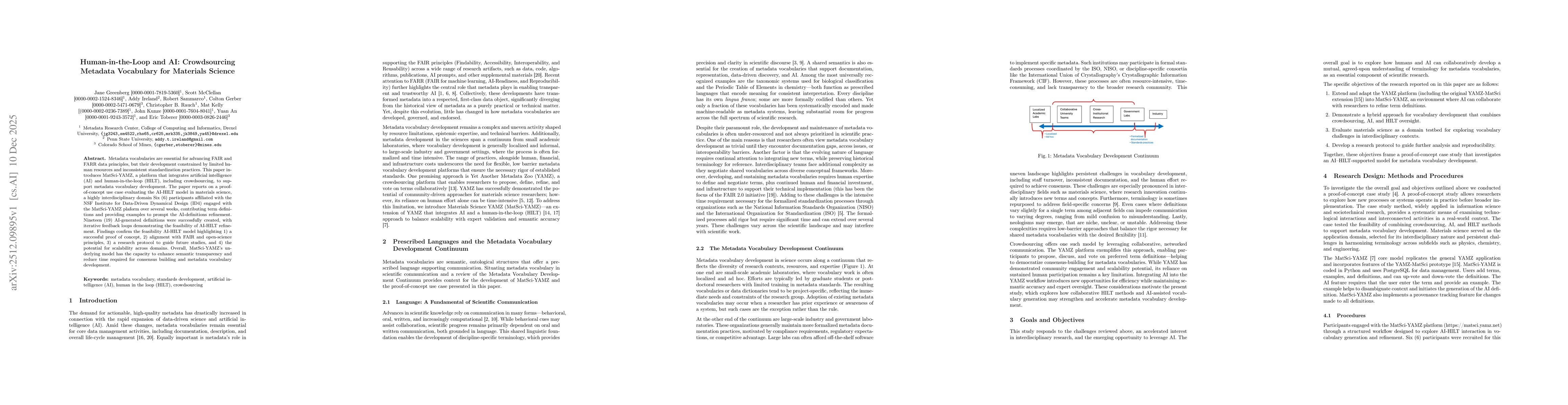 Thumbnail for Human-in-the-Loop and AI: Crowdsourcing Metadata Vocabulary for Materials Science