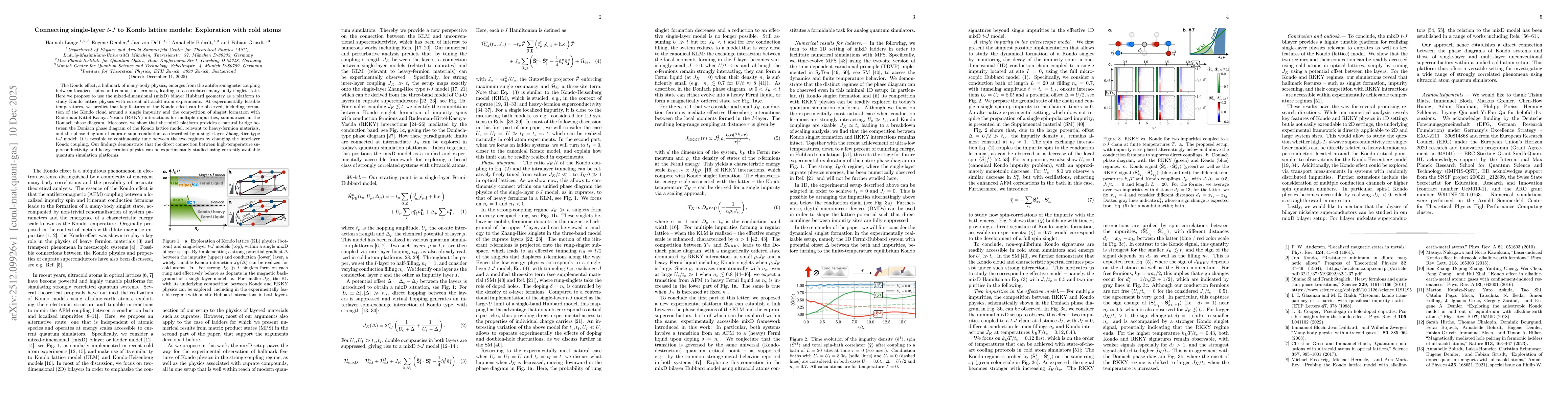 Thumbnail for Connecting single-layer $t$-$J$ to Kondo lattice models: Exploration with cold atoms