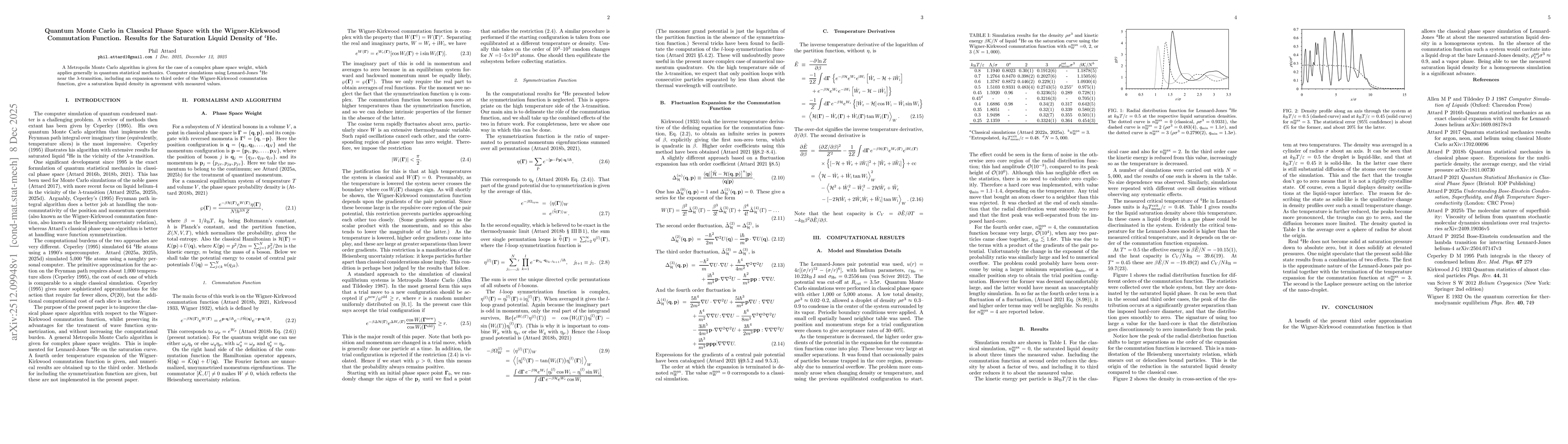 Thumbnail for Quantum Monte Carlo in Classical Phase Space with the Wigner-Kirkwood Commutation Function. Results for the Saturation Liquid Density of $^4$He