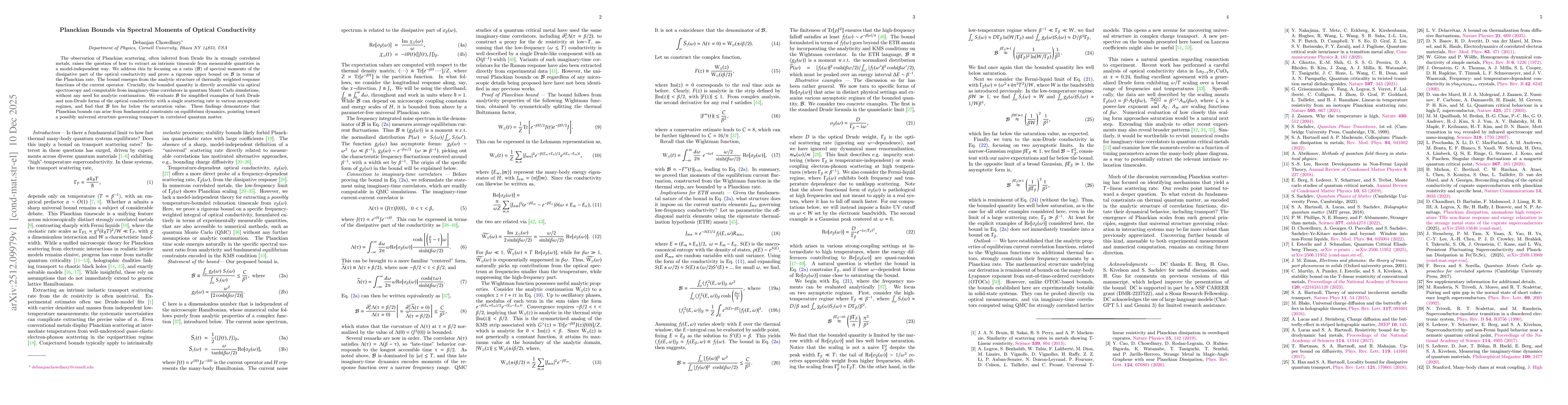 Thumbnail for Planckian Bounds via Spectral Moments of Optical Conductivity