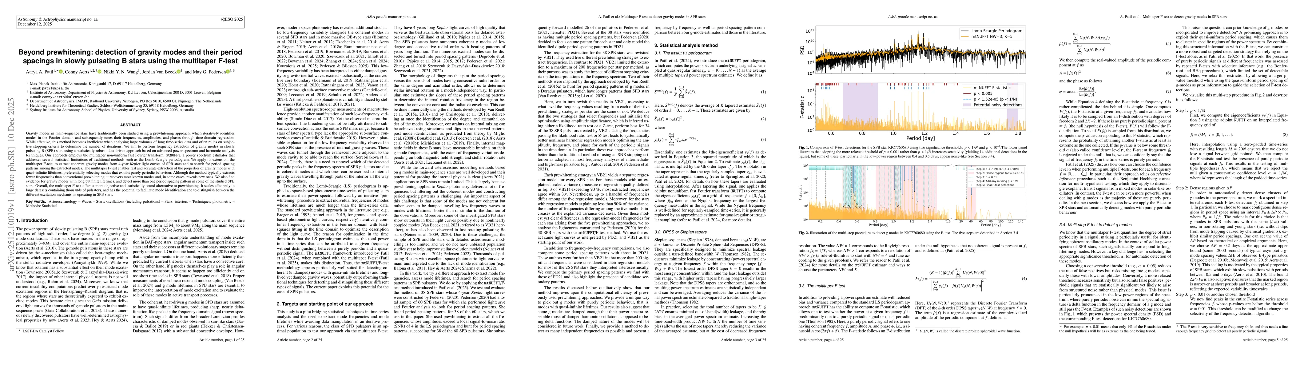 Thumbnail for Beyond prewhitening: detection of gravity modes and their period spacings in slowly pulsating B stars using the multitaper F-test