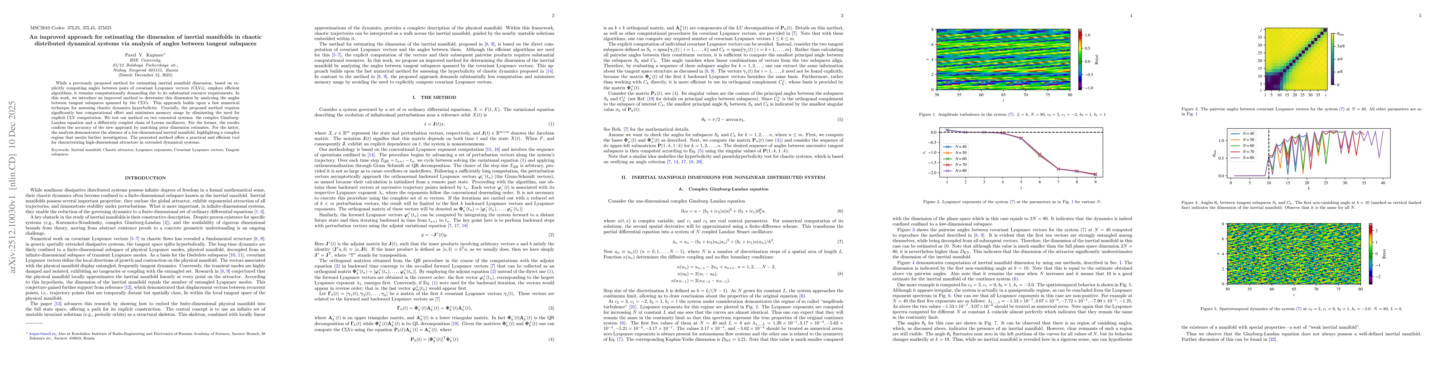 Thumbnail for An improved approach for estimating the dimension of inertial manifolds in chaotic distributed dynamical systems via analysis of angles between tangent subspaces