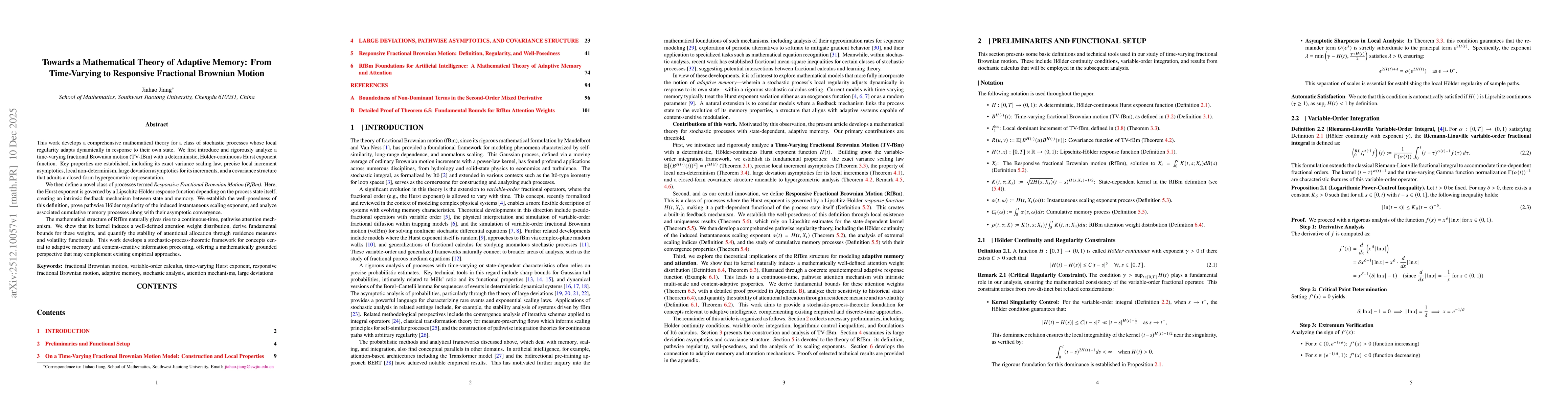 Thumbnail for Towards a Mathematical Theory of Adaptive Memory: From Time-Varying to Responsive Fractional Brownian Motion