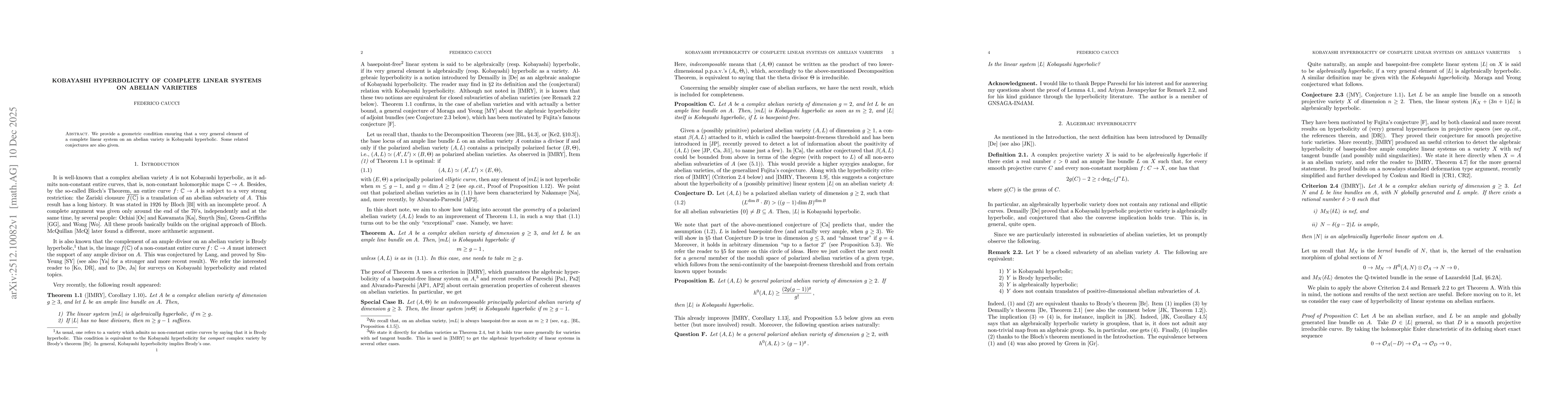 Thumbnail for Kobayashi hyperbolicity of complete linear systems on abelian varieties