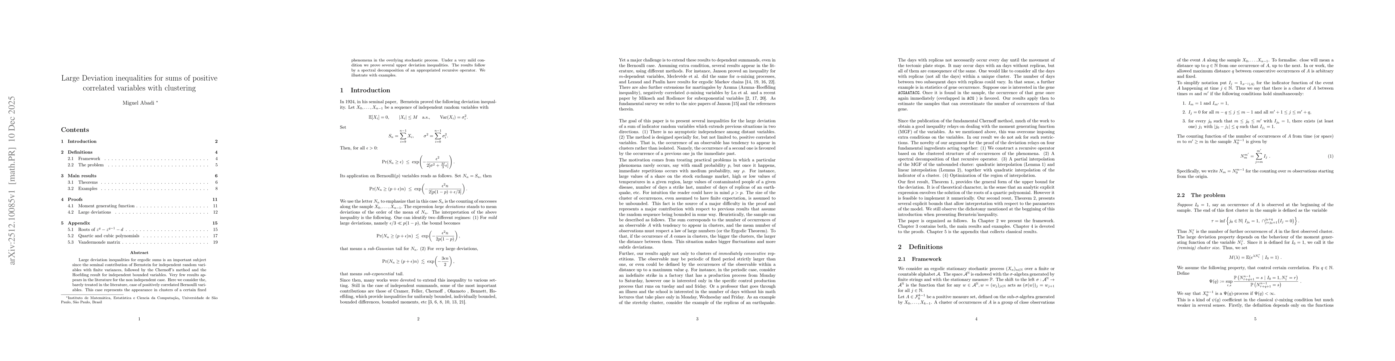 Thumbnail for Large Deviation inequalities for sums of positive correlated variables with clustering