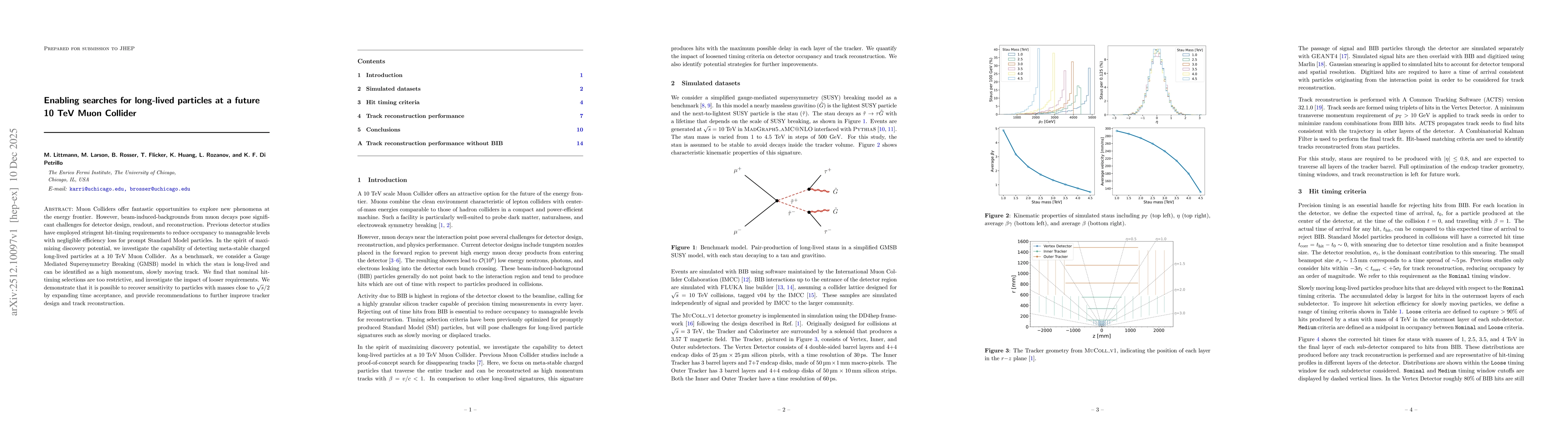 Thumbnail for Enabling searches for long-lived particles at a future 10 TeV Muon Collider