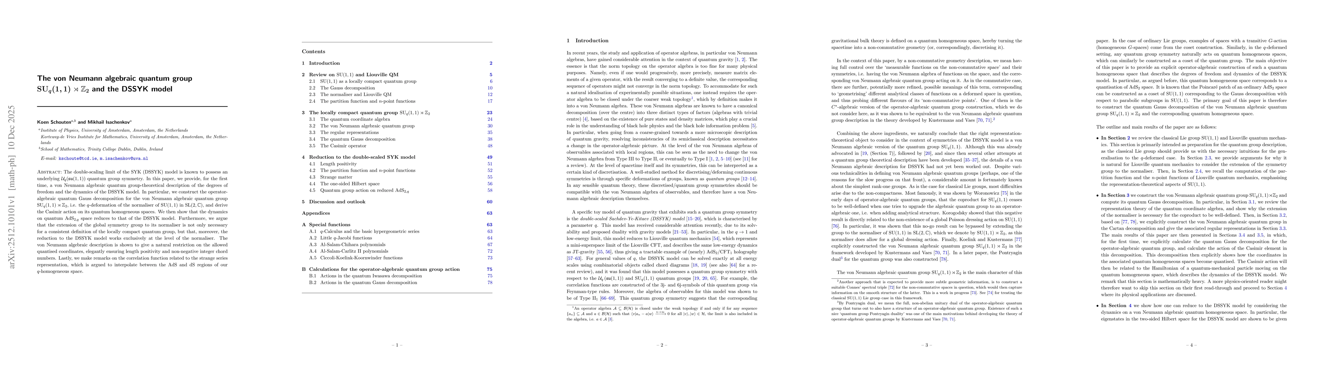 Thumbnail for The von Neumann algebraic quantum group $\mathrm{SU}_q(1,1)\rtimes \mathbb{Z}_2$ and the DSSYK model