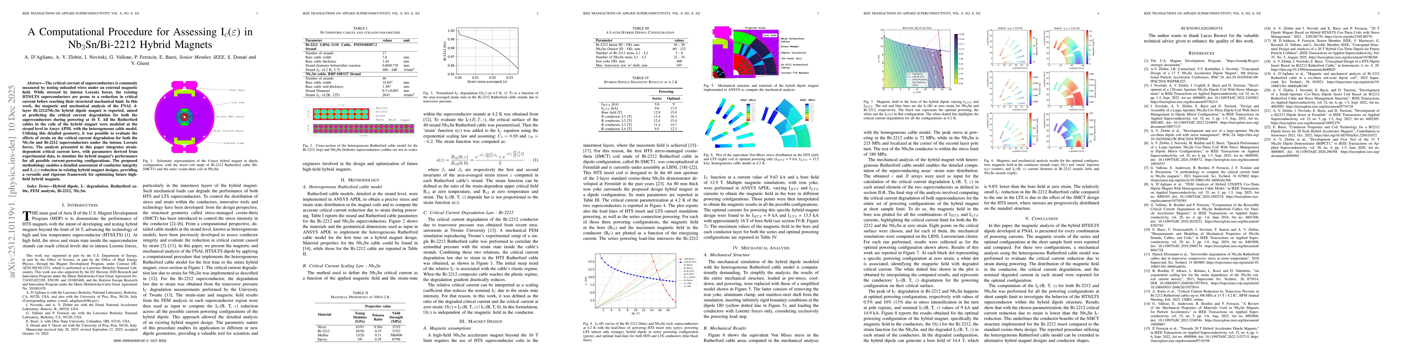 Thumbnail for A Computational Procedure for Assessing I$_c$($\varepsilon$) in Nb$_3$Sn/Bi-2212 Hybrid Magnets