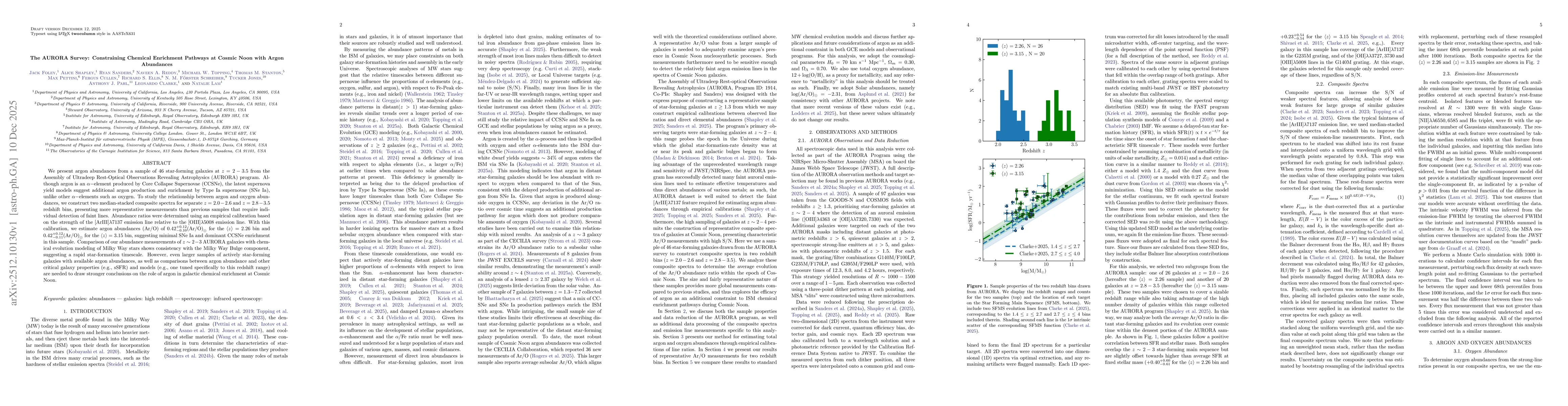 Thumbnail for The AURORA Survey: Constraining Chemical Enrichment Pathways at Cosmic Noon with Argon Abundances