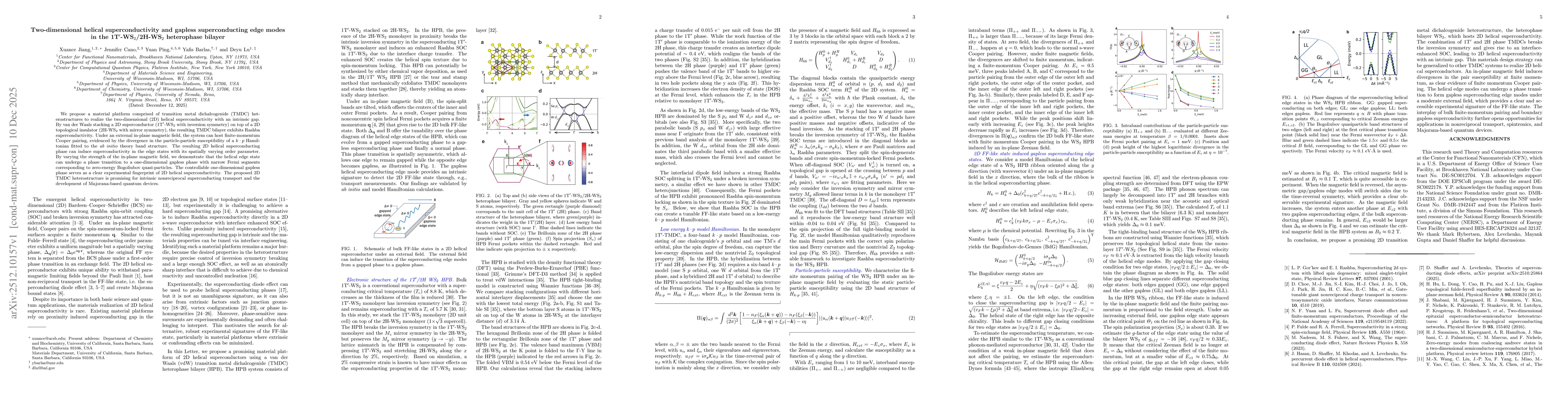 Thumbnail for Two-dimensional helical superconductivity and gapless superconducting edge modes in the 1T$^\prime$-WS$_2$/2H-WS$_2$ heterophase bilayer