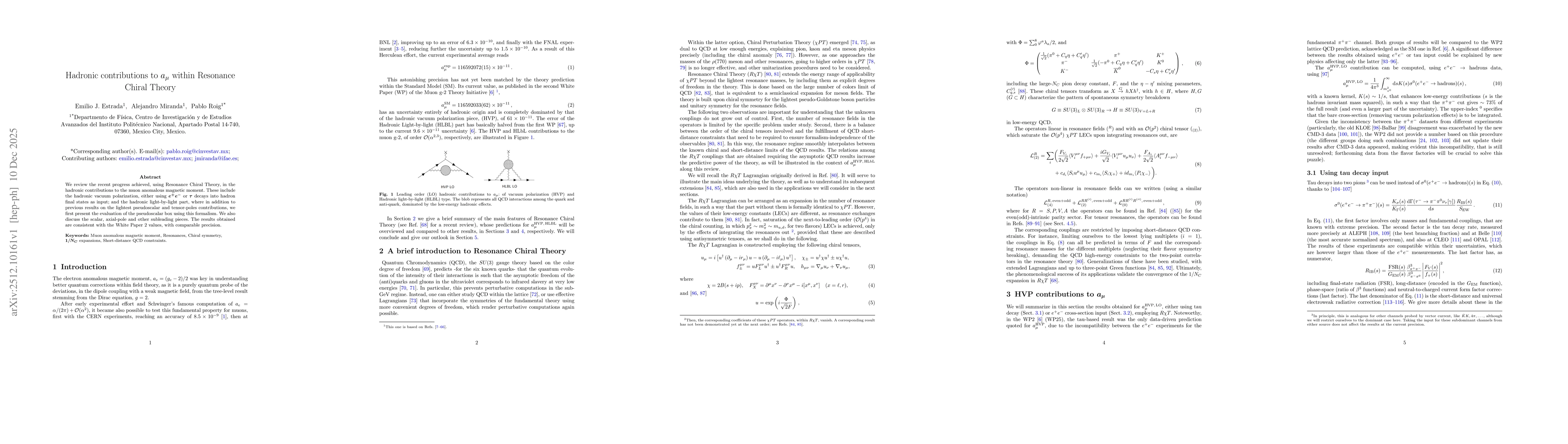 Thumbnail for Hadronic contributions to $a_μ$ within Resonance Chiral Theory