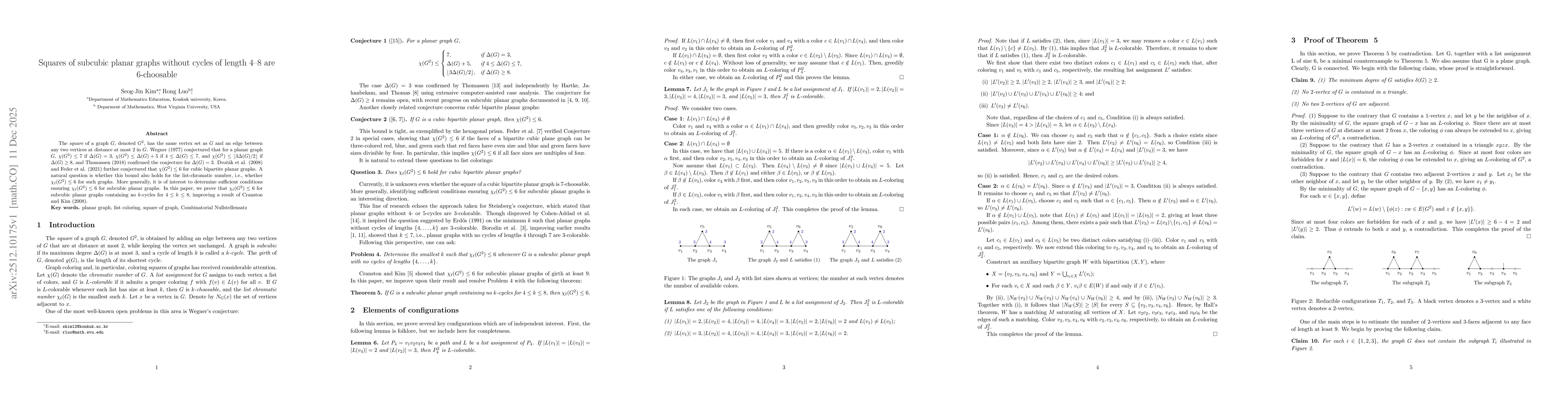 Thumbnail for Squares of subcubic planar graphs without cycles of length 4-8 are 6-choosable