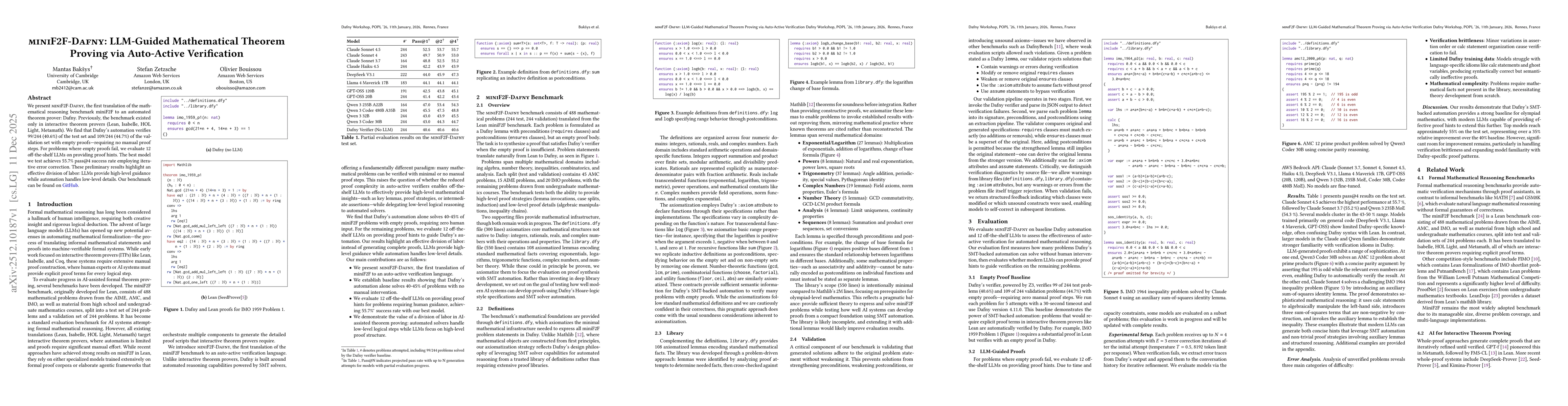 Thumbnail for MiniF2F-Dafny: LLM-Guided Mathematical Theorem Proving via Auto-Active Verification