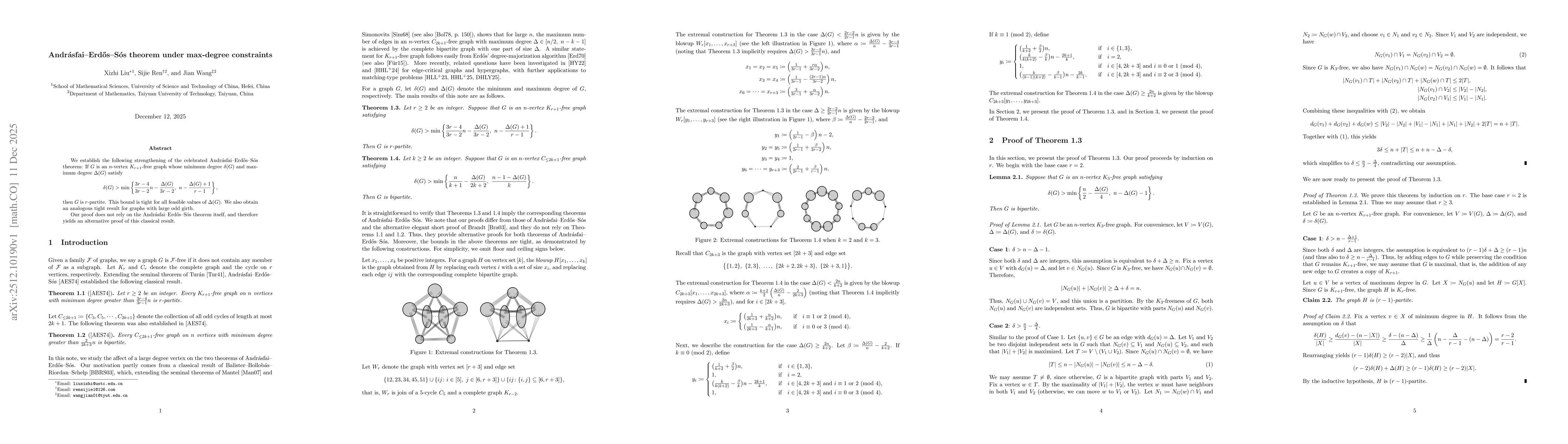 Thumbnail for Andr{á}sfai--Erdős--Sós theorem under max-degree constraints