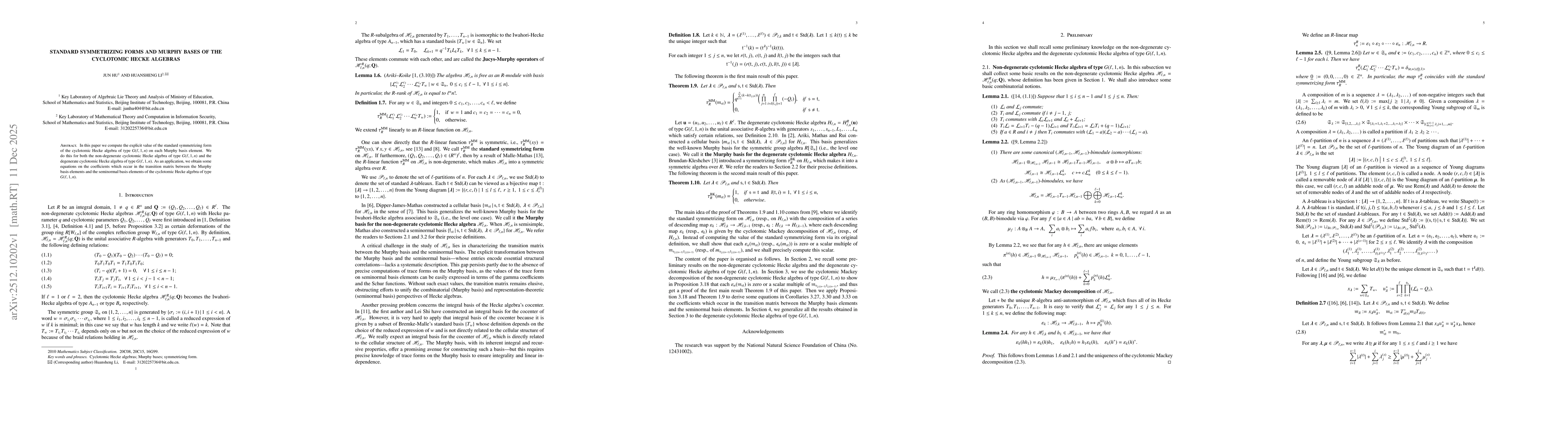 Thumbnail for Standard symmetrizing forms and Murphy bases of the cyclotomic Hecke algebras