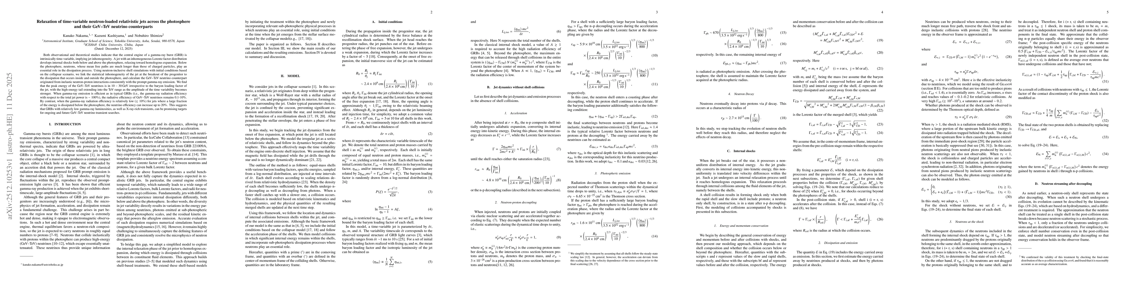Thumbnail for Relaxation of time-variable neutron-loaded relativistic jets across the photosphere and their GeV-TeV neutrino counterparts