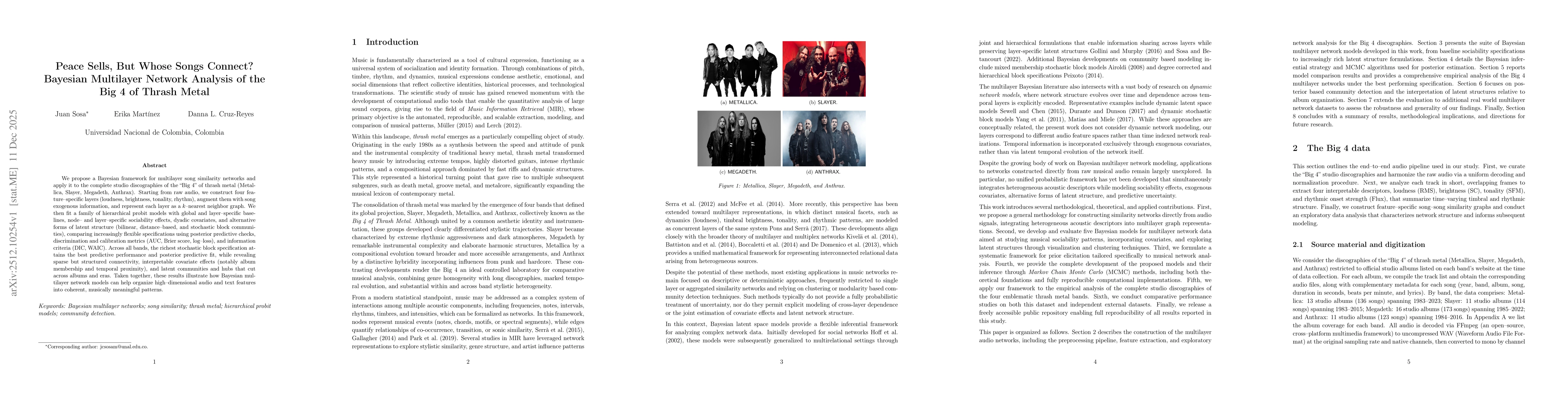 Thumbnail for Peace Sells, But Whose Songs Connect? Bayesian Multilayer Network Analysis of the Big 4 of Thrash Metal
