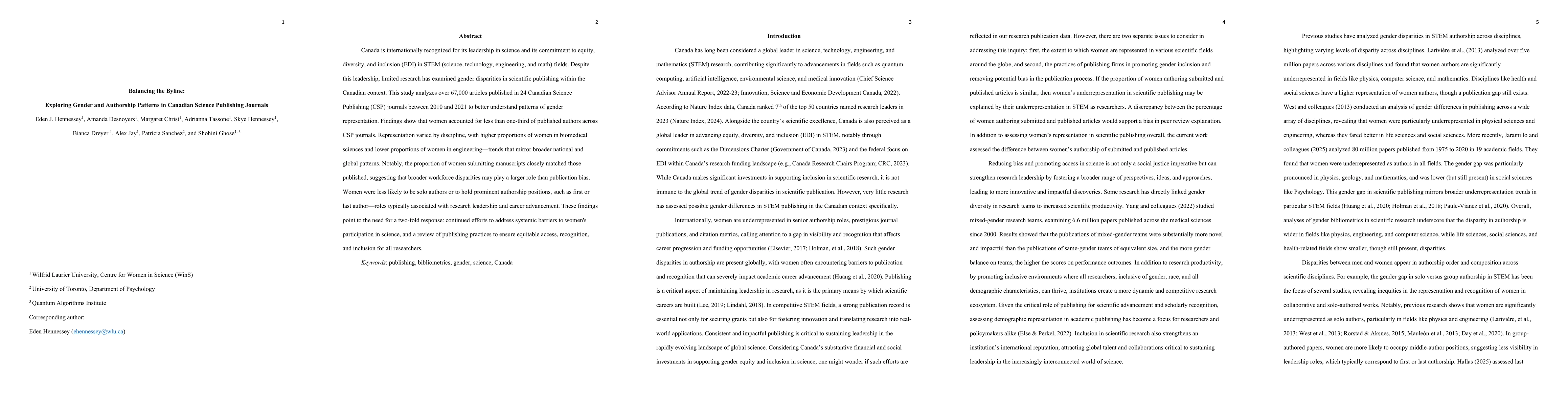 Thumbnail for Balancing the Byline: Exploring Gender and Authorship Patterns in Canadian Science Publishing Journals