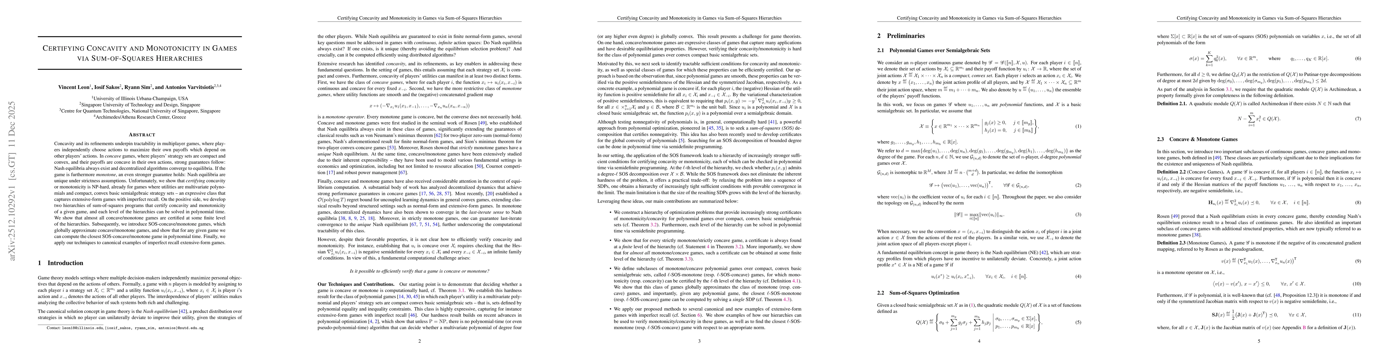 Thumbnail for Certifying Concavity and Monotonicity in Games via Sum-of-Squares Hierarchies