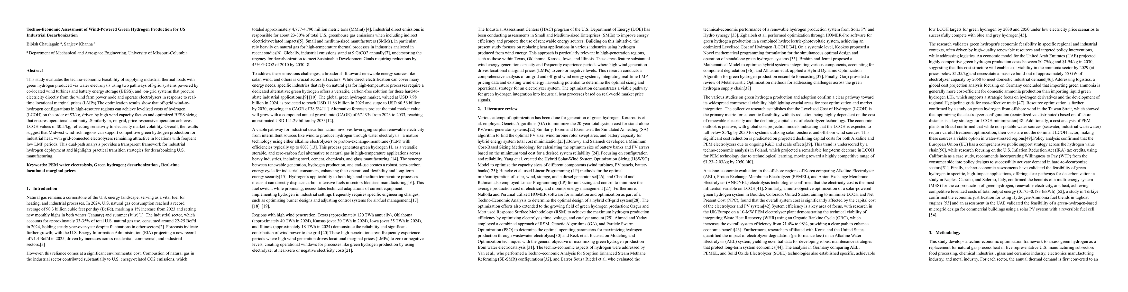 Thumbnail for Techno-Economic Assessment of Wind-Powered Green Hydrogen Production for US Industrial Decarbonization