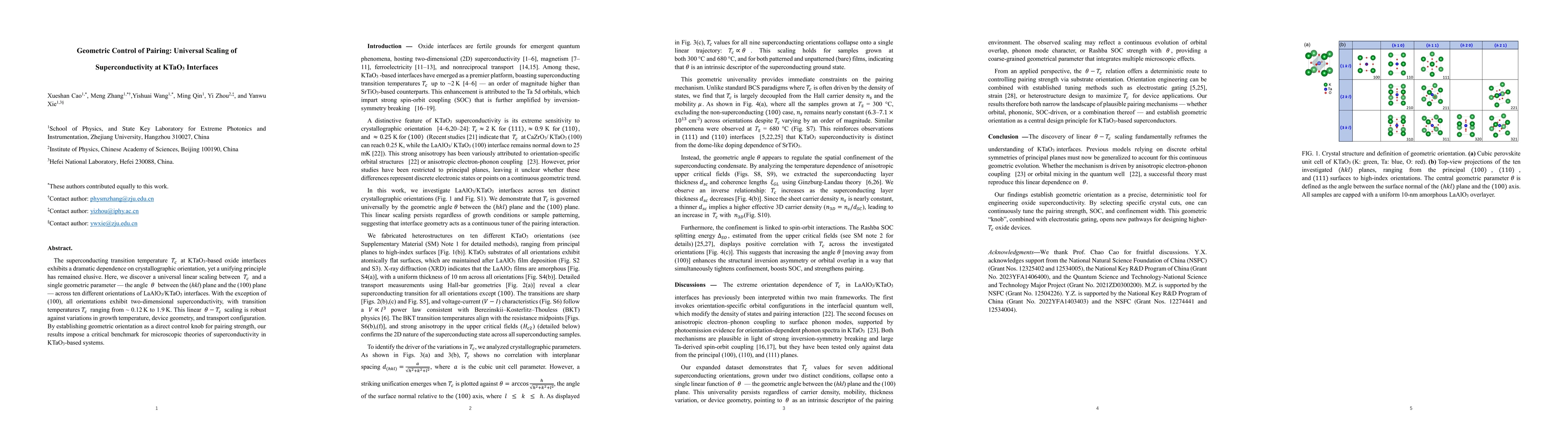Thumbnail for Geometric Control of Pairing: Universal Scaling of Superconductivity at KTaO3 Interfaces
