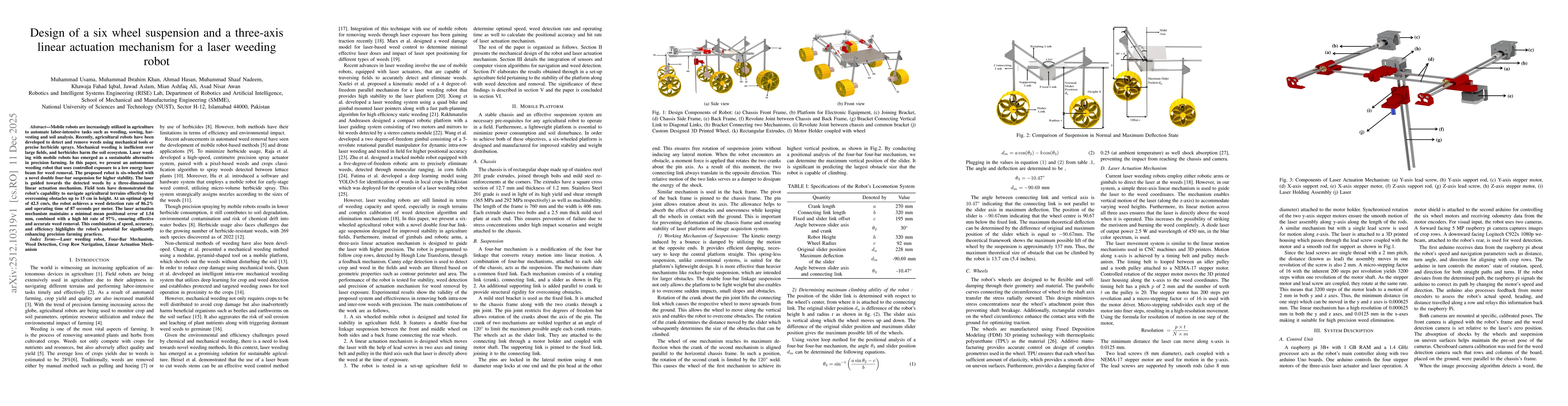 Thumbnail for Design of a six wheel suspension and a three-axis linear actuation mechanism for a laser weeding robot