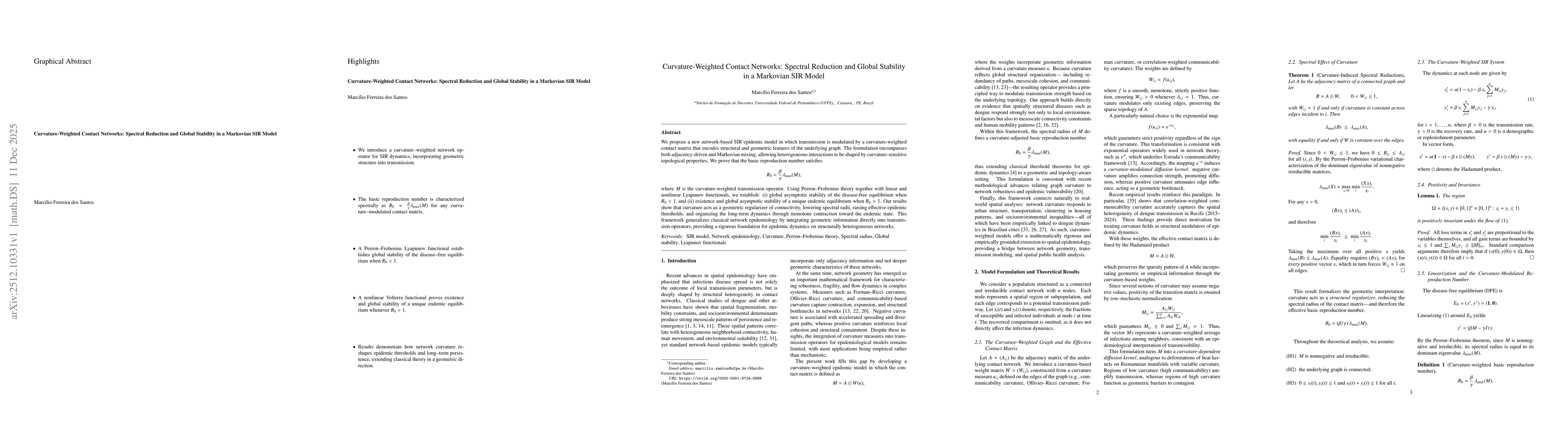 Thumbnail for Curvature-Weighted Contact Networks: Spectral Reduction and Global Stability in a Markovian SIR Model
