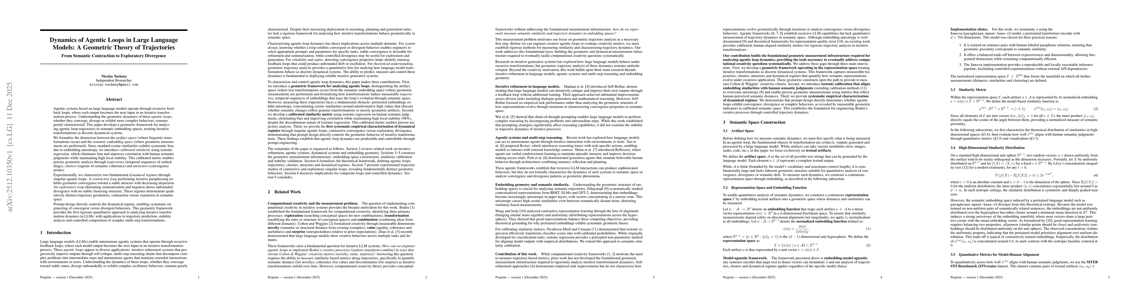 Thumbnail for Dynamics of Agentic Loops in Large Language Models: A Geometric Theory of Trajectories