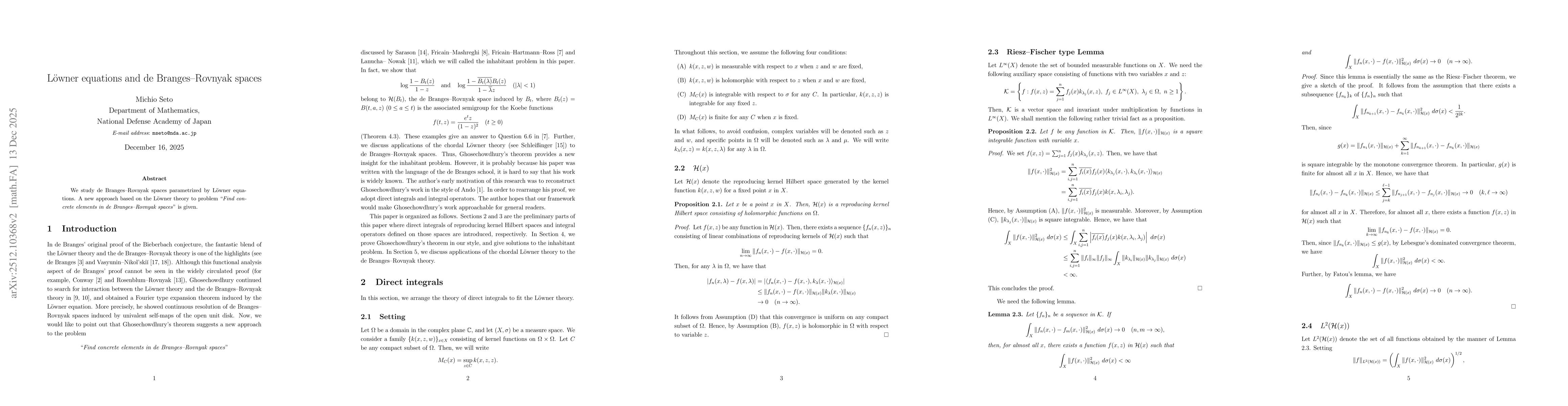 Thumbnail for Löwner equations and de Branges--Rovnyak spaces