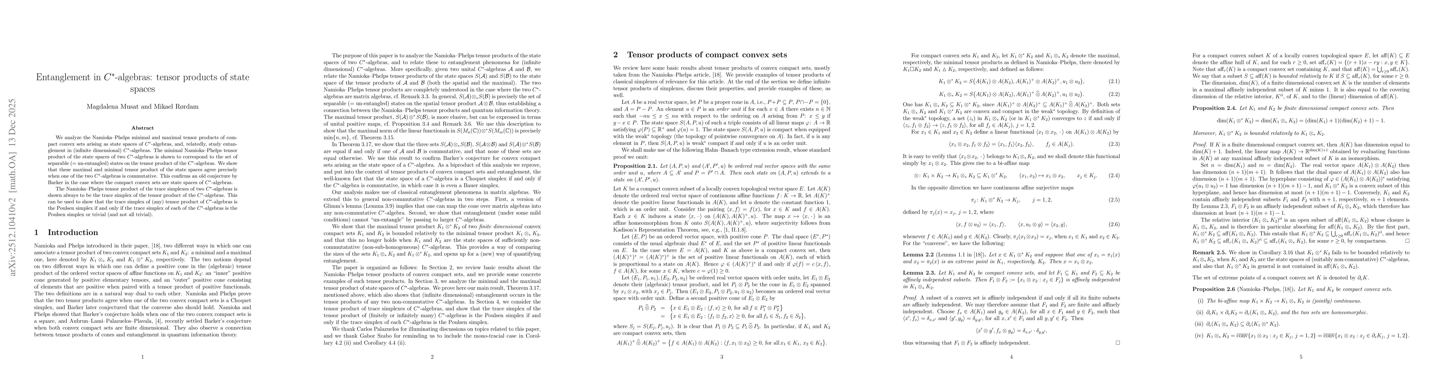 Thumbnail for Entanglement in C$^*$-algebras: tensor products of state spaces