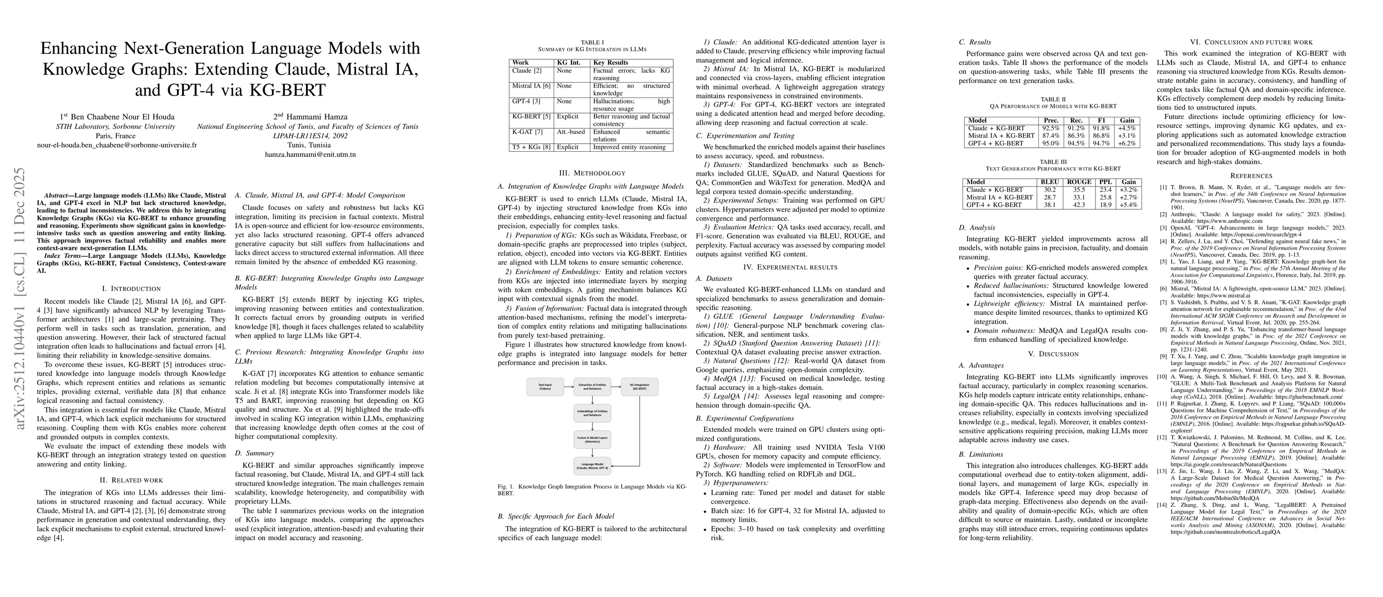 Thumbnail for Enhancing Next-Generation Language Models with Knowledge Graphs: Extending Claude, Mistral IA, and GPT-4 via KG-BERT