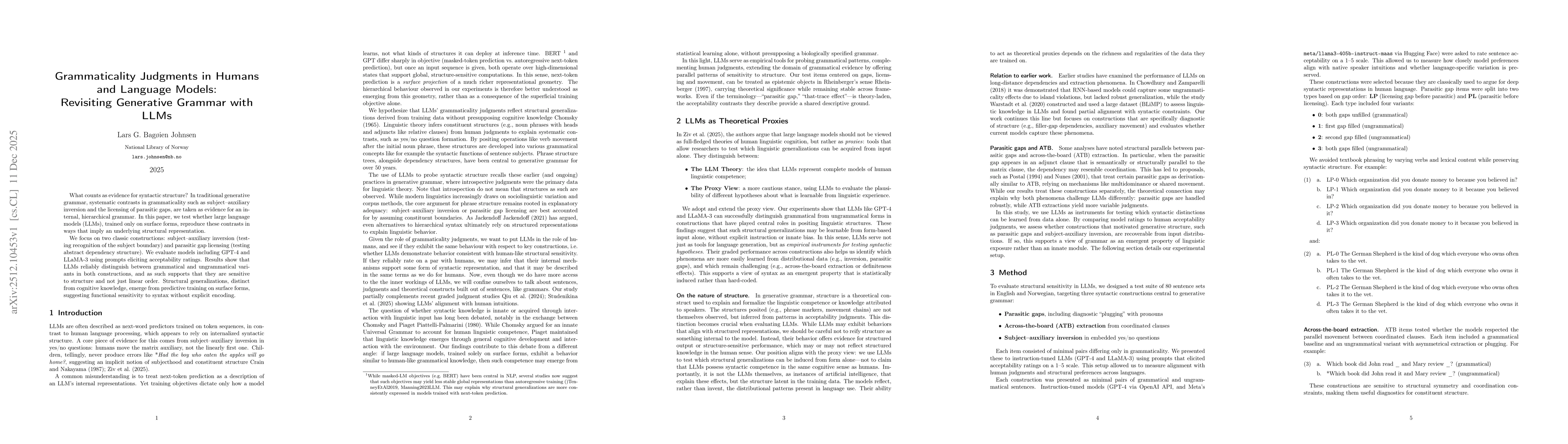 Thumbnail for Grammaticality Judgments in Humans and Language Models: Revisiting Generative Grammar with LLMs