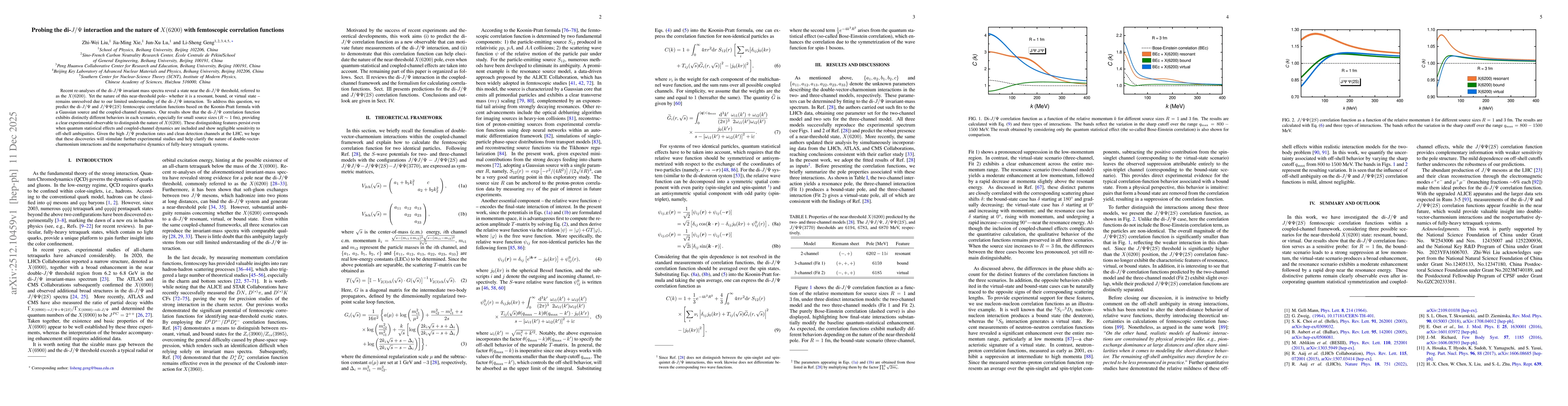 Thumbnail for Probing the di-$J/Ψ$ interaction and the nature of $X(6200)$ with femtoscopic correlation functions