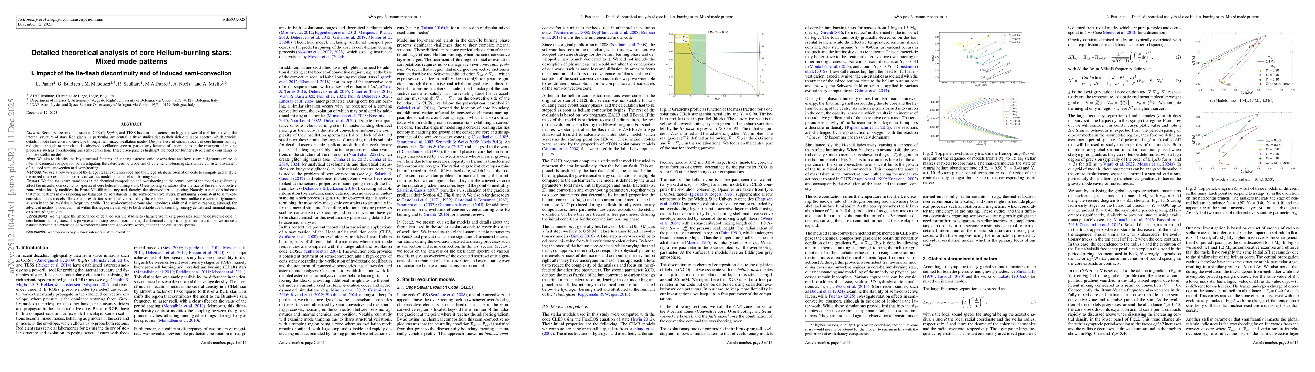 Thumbnail for Detailed theoretical analysis of core Helium-burning stars: Mixed mode patterns I. Impact of the He-flash discontinuity and of induced semi-convection