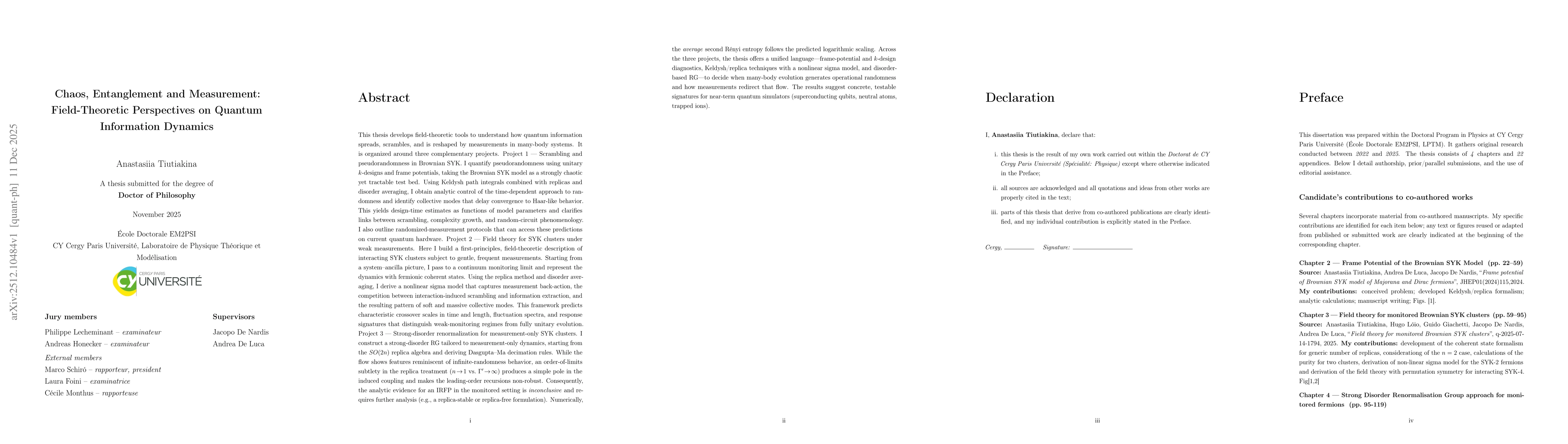 Thumbnail for Chaos, Entanglement and Measurement: Field-Theoretic Perspectives on Quantum Information Dynamics
