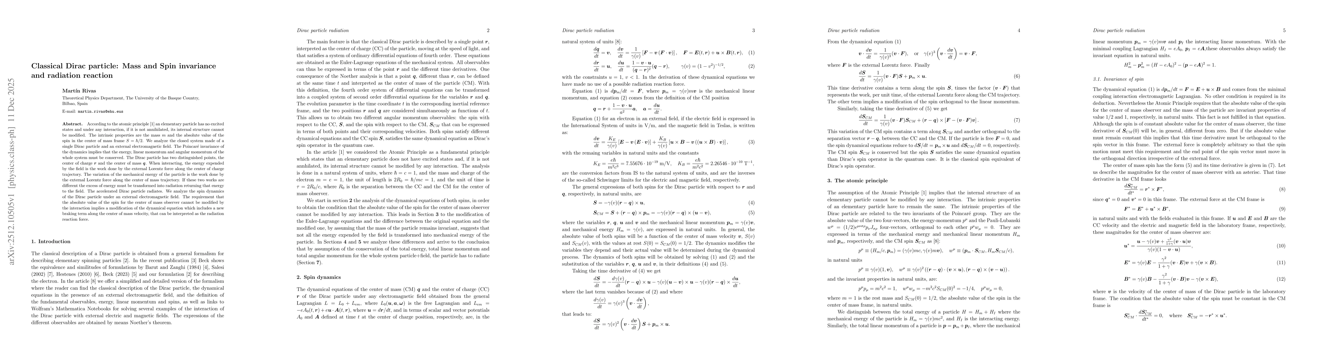 Thumbnail for Classical Dirac particle: Mass and Spin invariance and radiation reaction