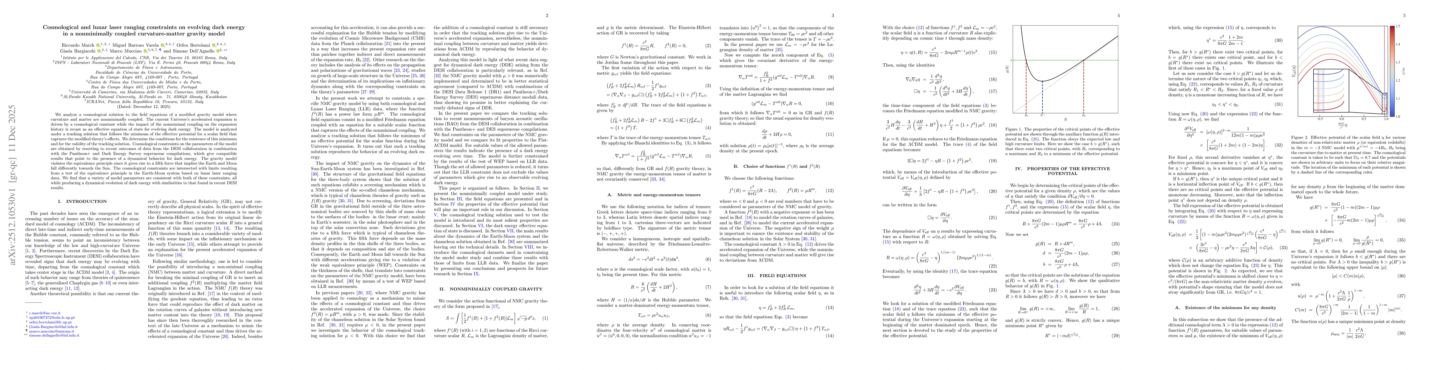 Thumbnail for Cosmological and lunar laser ranging constraints on evolving dark energy in a nonminimally coupled curvature-matter gravity model