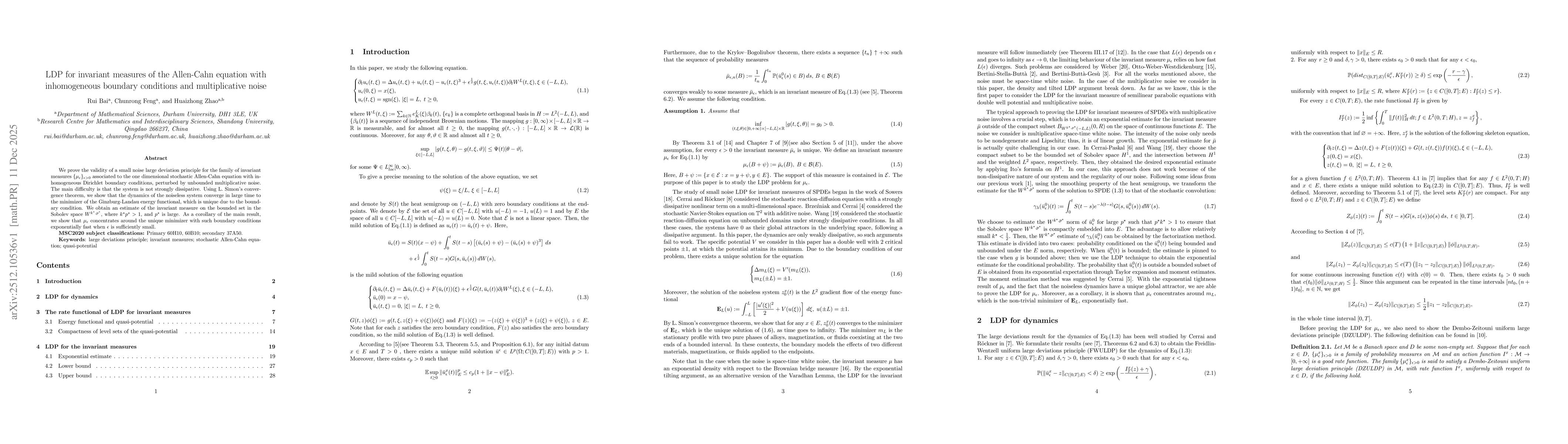 Thumbnail for Large deviations for invariant measure of stochastic Allen-Cahn equation with inhomogeneous boundary conditions and multiplicative noise