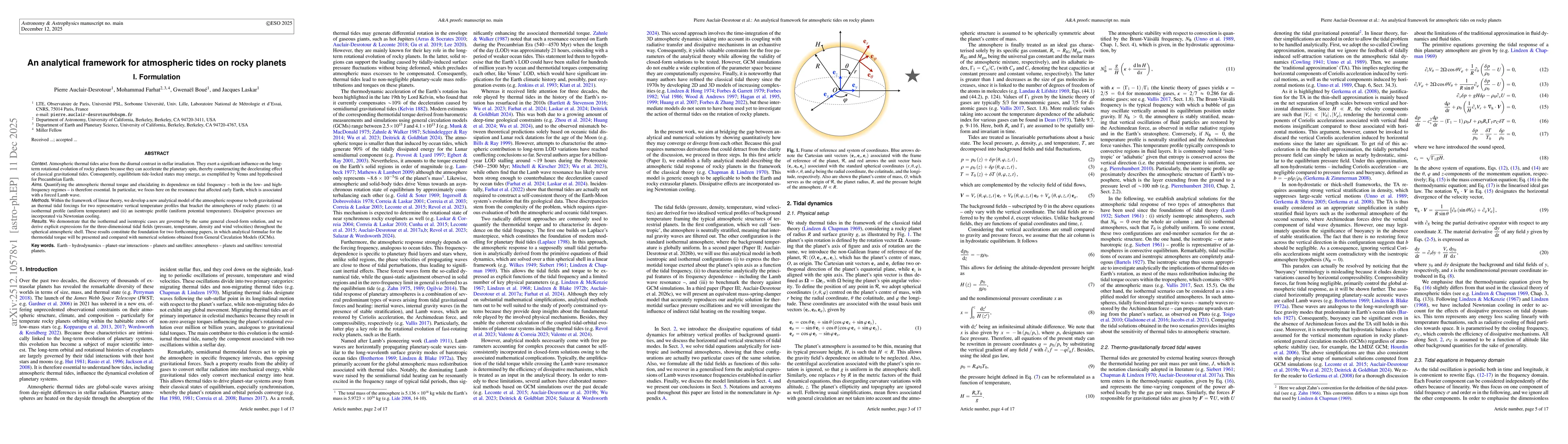 Thumbnail for An analytical framework for atmospheric tides on rocky planets. I. Formulation