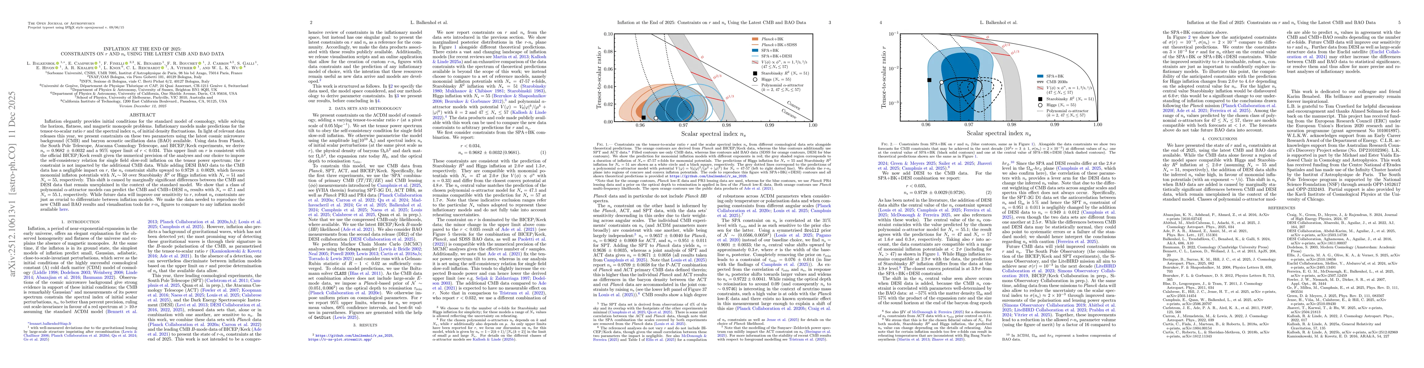 Thumbnail for Inflation at the End of 2025: Constraints on $r$ and $n_s$ Using the Latest CMB and BAO Data