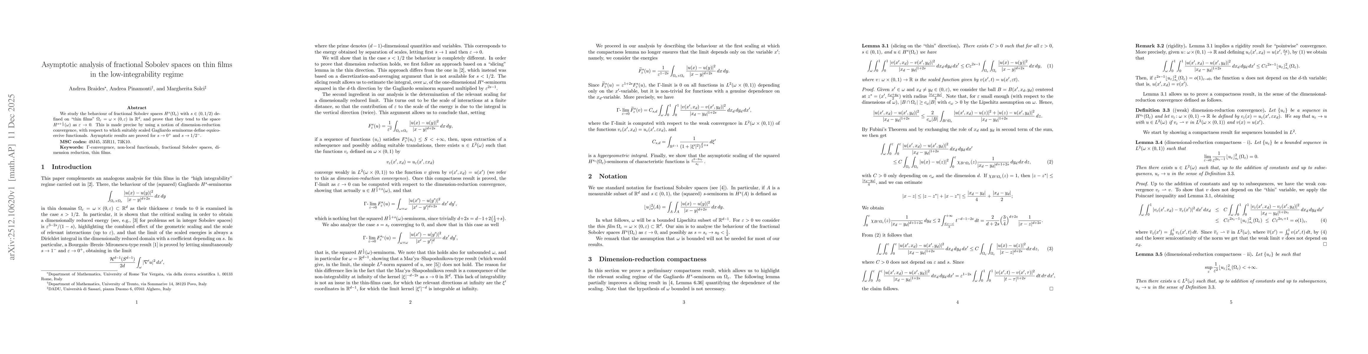 Thumbnail for Asymptotic analysis of fractional Sobolev spaces on thin films in the low-integrability regime