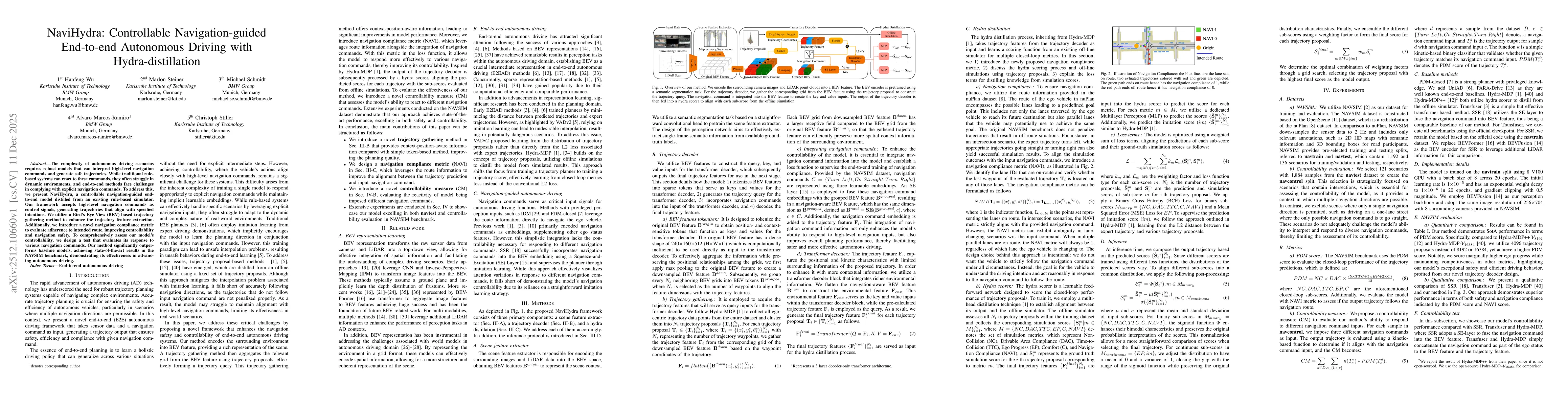 Thumbnail for NaviHydra: Controllable Navigation-guided End-to-end Autonomous Driving with Hydra-distillation