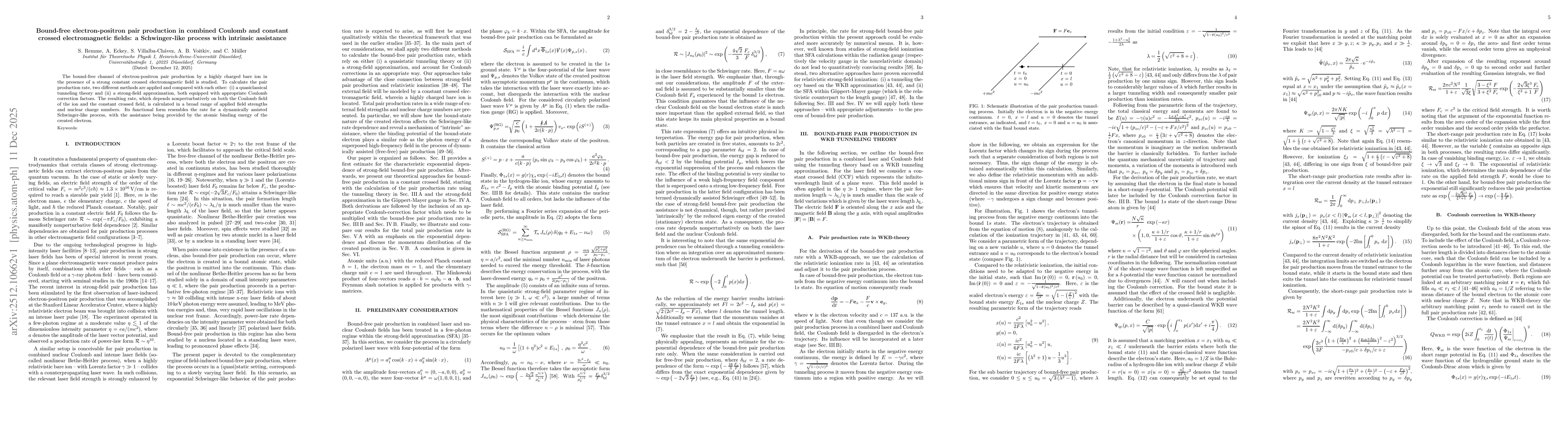 Thumbnail for Bound-free electron-positron pair production in combined Coulomb and constant crossed electromagnetic fields: a Schwinger-like process with intrinsic assistance
