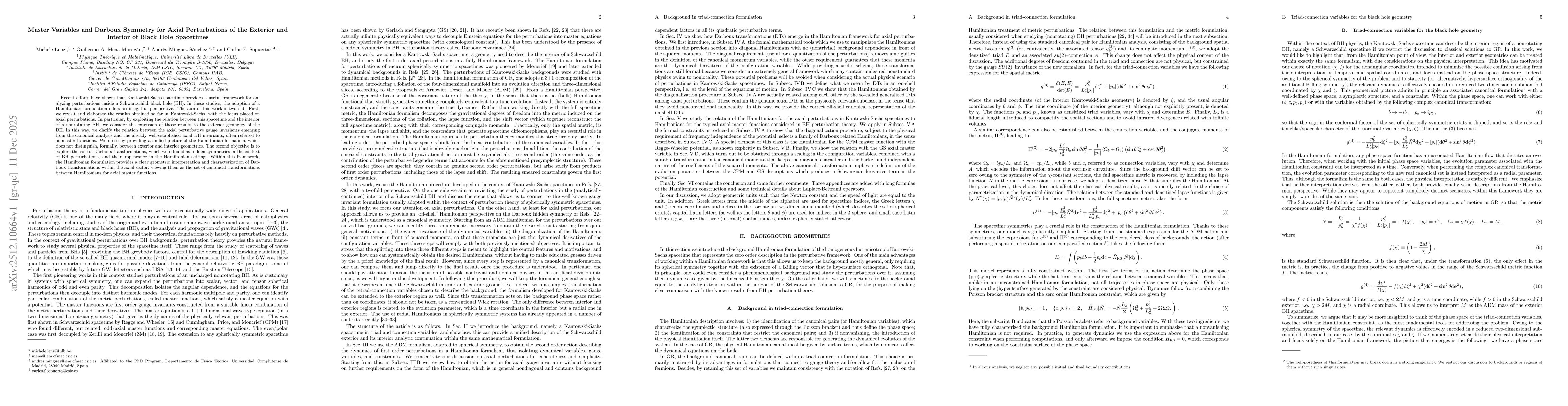 Thumbnail for Master Variables and Darboux Symmetry for Axial Perturbations of the Exterior and Interior of Black Hole Spacetimes