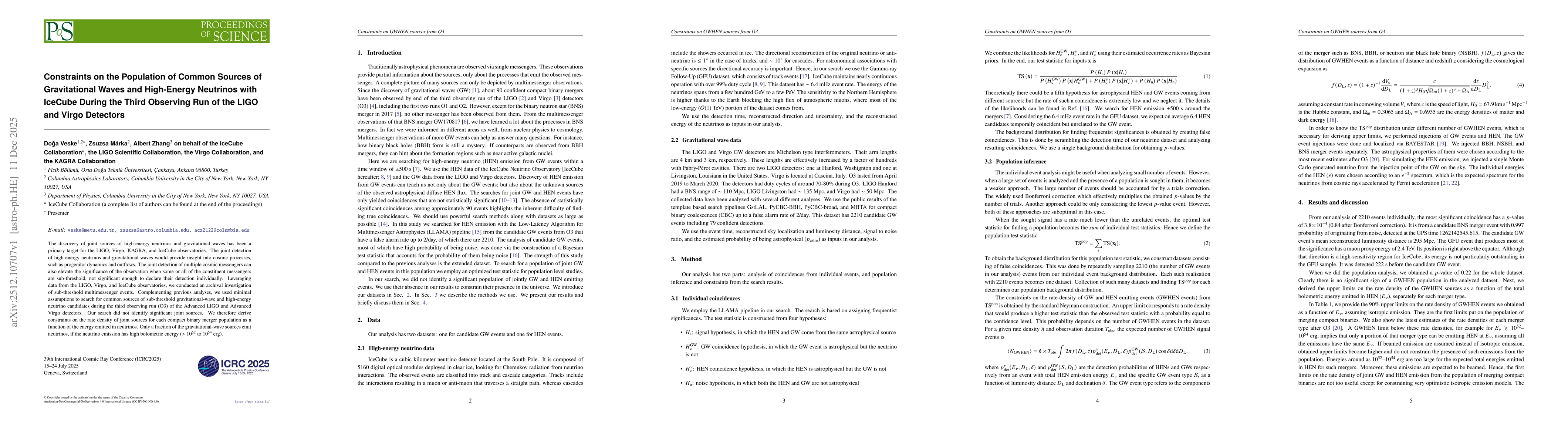 Thumbnail for Constraints on the Population of Common Sources of Gravitational Waves and High-Energy Neutrinos with IceCube During the Third Observing Run of the LIGO and Virgo Detectors