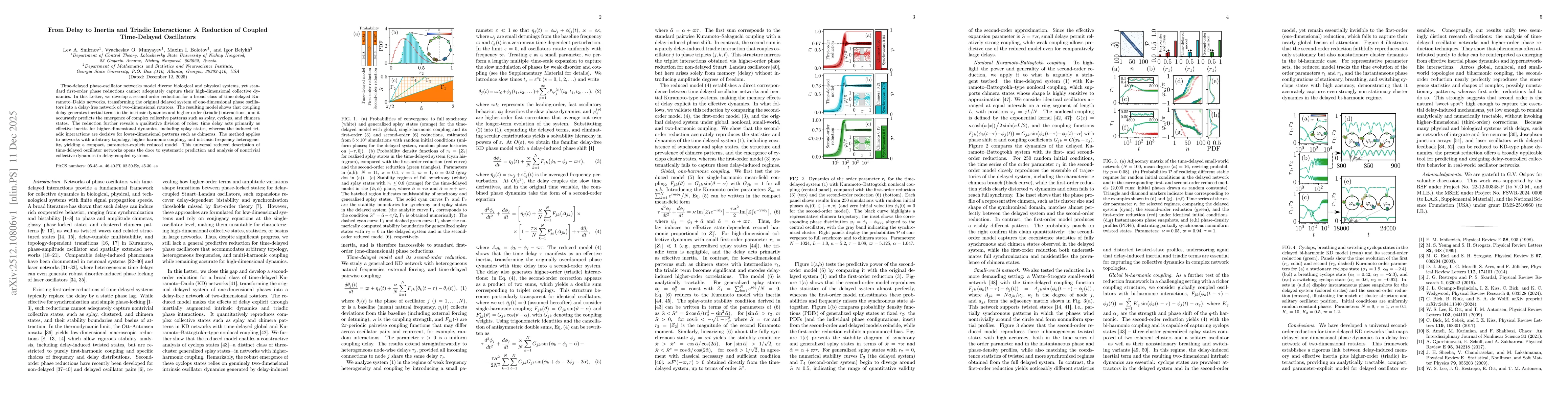 Thumbnail for From Delay to Inertia and Triadic Interactions: A Reduction of Coupled Time-Delayed Oscillators