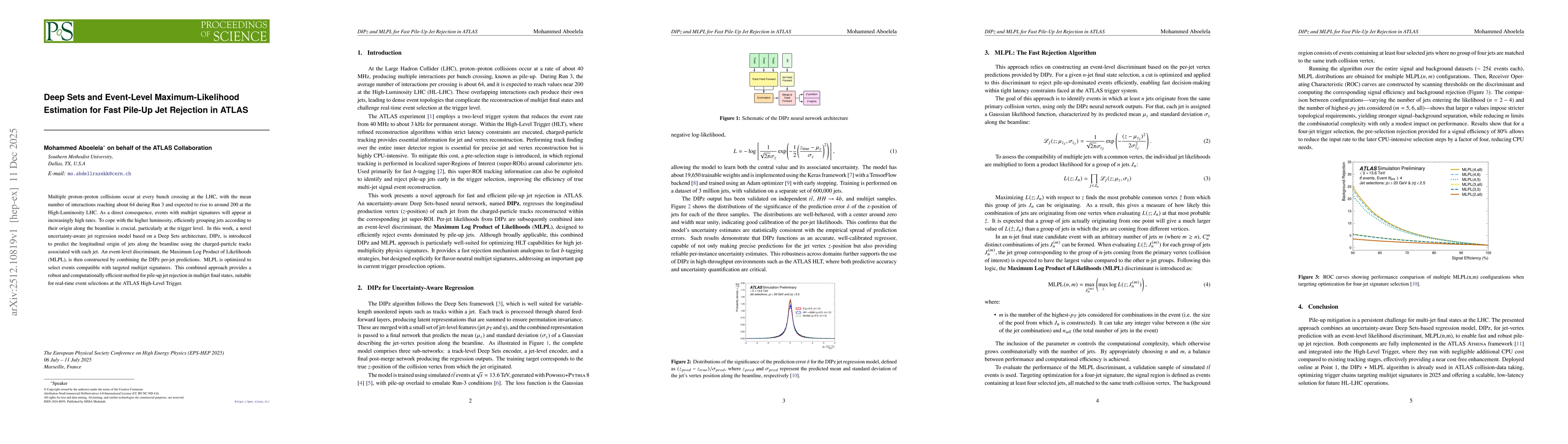 Thumbnail for Deep sets and event-level maximum-likelihood estimation for fast pile-up jet rejection in ATLAS