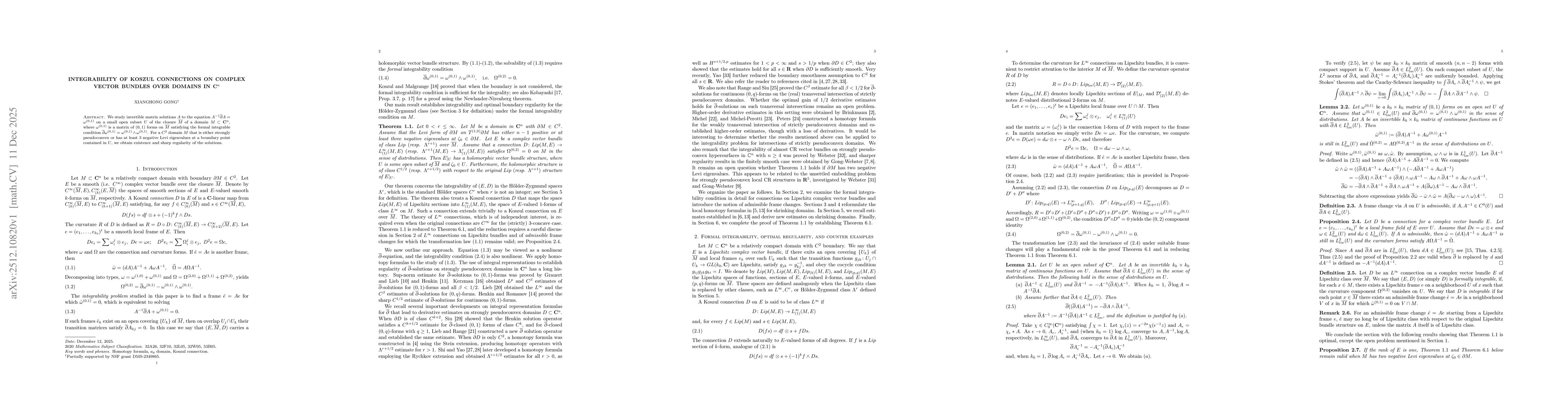 Thumbnail for Integrability of Koszul connections on complex vector bundles over domains in ${\mathbf C}^n$